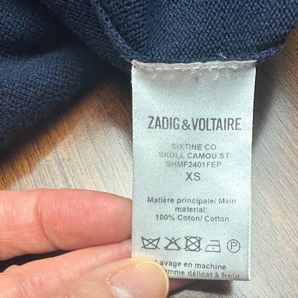 Zadig & Voltaire Navy Zip Hoodie Cardigan Crystal Skull Navy Blue, oversized XS - Picture 12 of 13